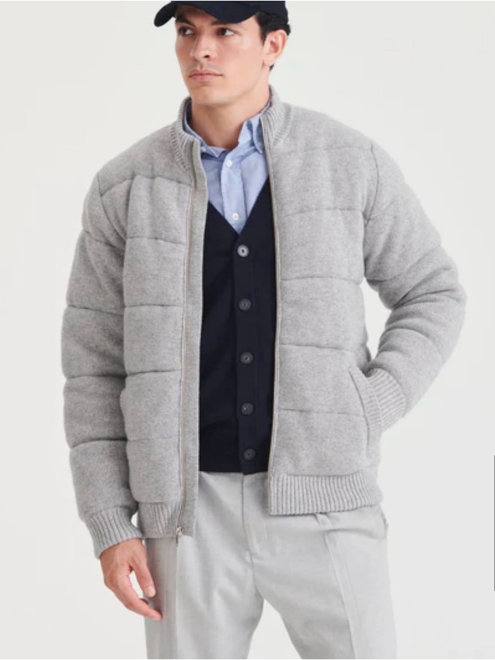NAADAM Cashmere Quilted Knit Zip-Up Jacket in Heather Gray